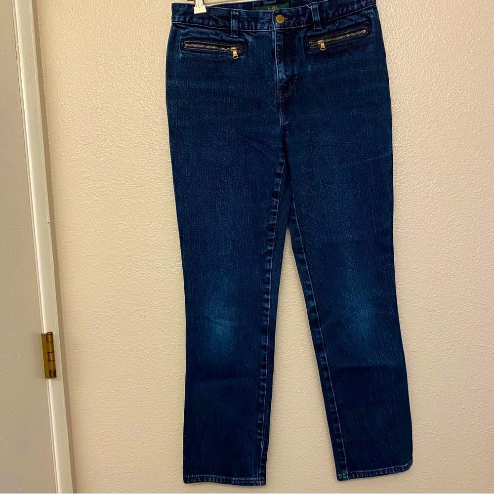 Lauren Ralph Lauren  90s Y2K mid rise zipper pockets dark wash Straight jeans-6